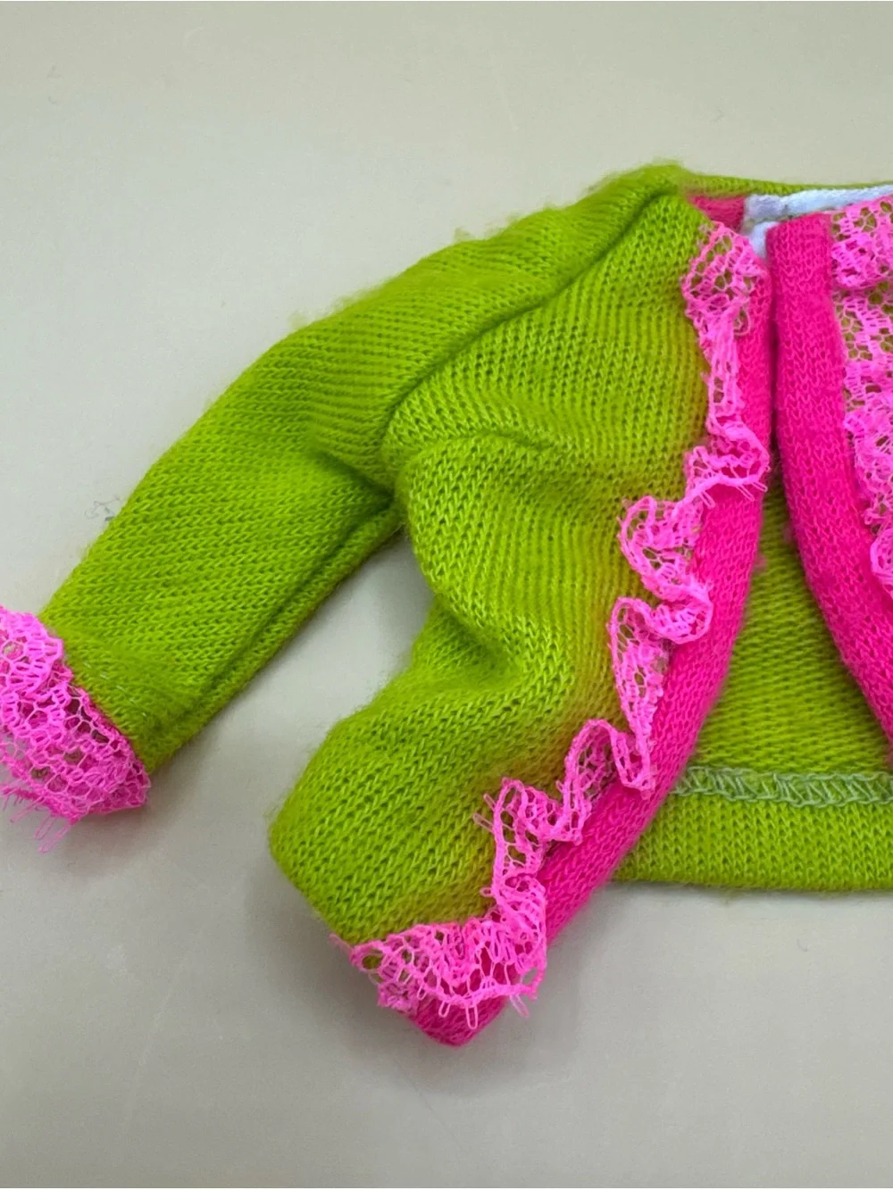 MATTEL BARBIE #1858 FANCY DANCY KNIT JACKET GREEN HOT PINK  doll clothes 1968